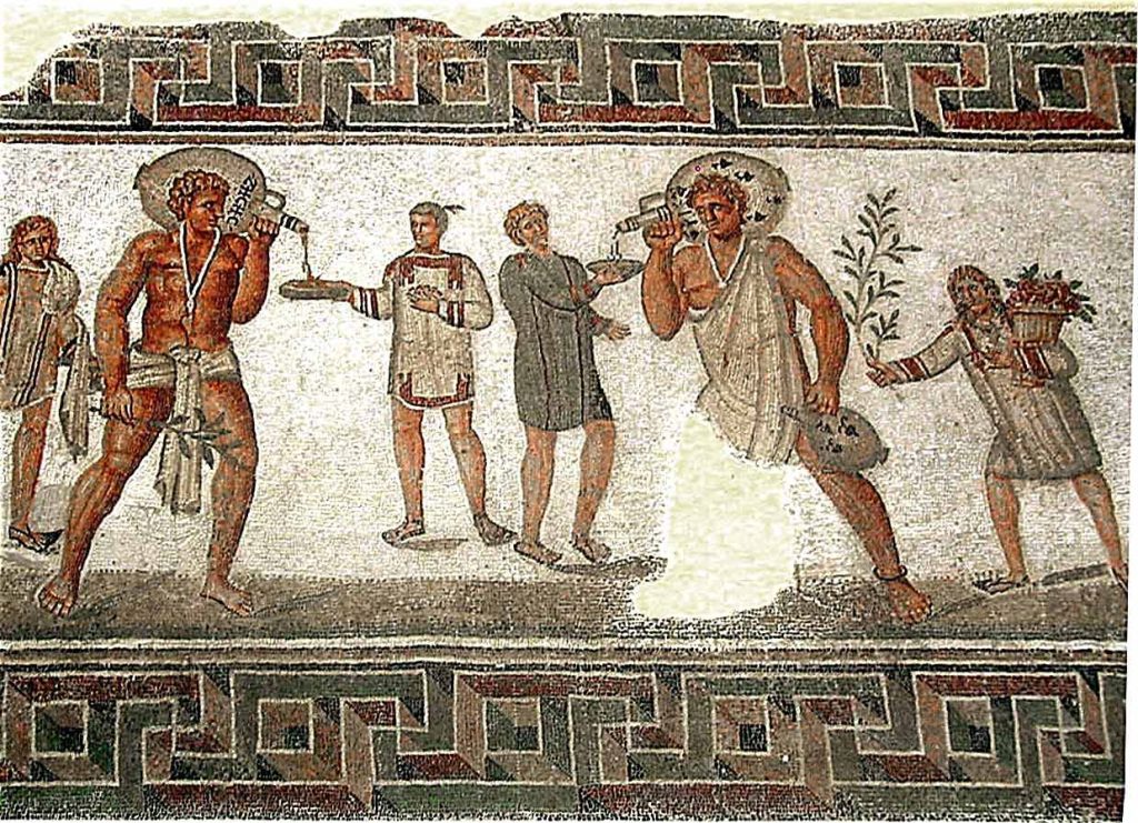 Mosaico romano que representa a la población esclava.